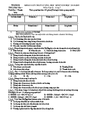 Đề khảo sát chất lượng học kỳ II môn Vật lý Lớp 7 - Năm học 2018-2019 - Trường THCS Hải Yến (Có đáp án)